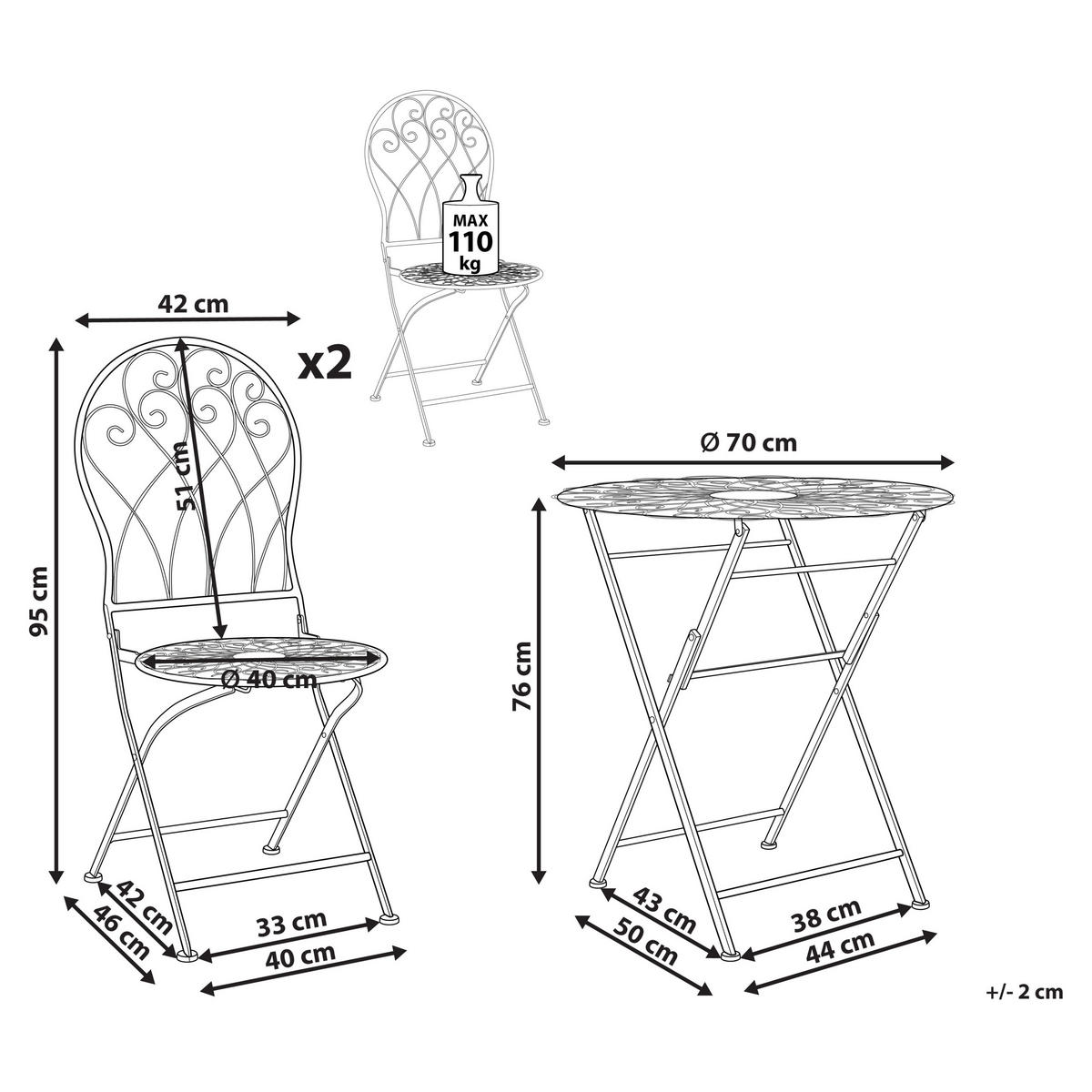 BALKONSET 2-Sitzer Metall cremeweiß zusammenklappbar Stiffe - Weiß, Metall - Beliani