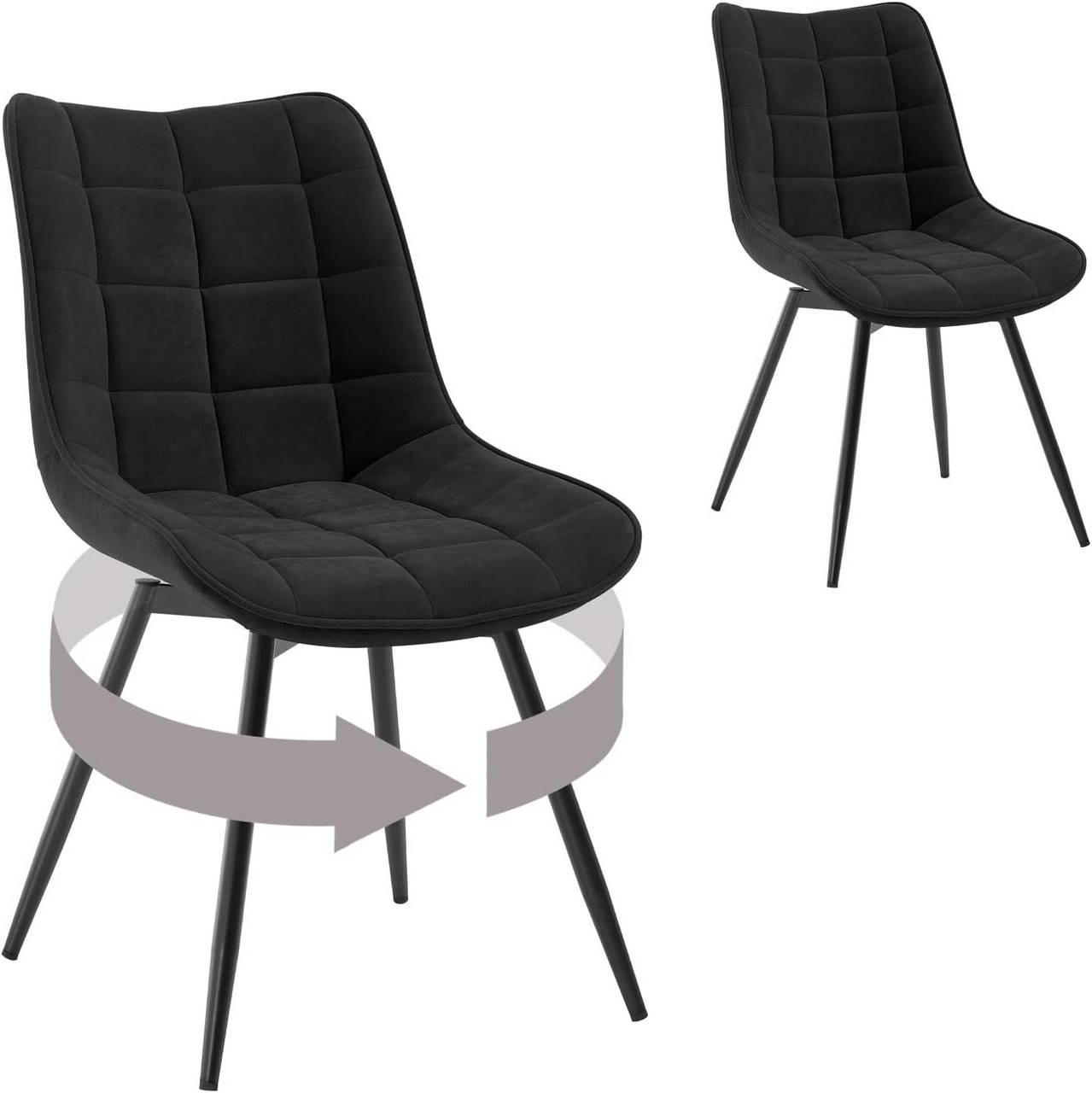 ESSZIMMERSTUHL 2er Set, aus Samt, Schwarz - Schwarz, Textil/Metall (46/83.5/60.5cm) - Woltu