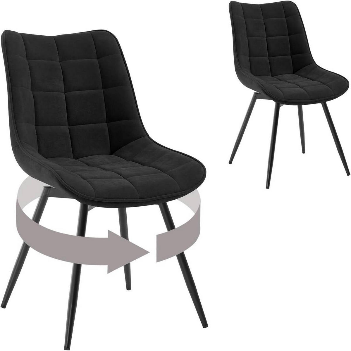 ESSZIMMERSTUHL 2er Set, aus Samt, Schwarz - Schwarz, Textil/Metall (46/83.5/60.5cm) - Woltu
