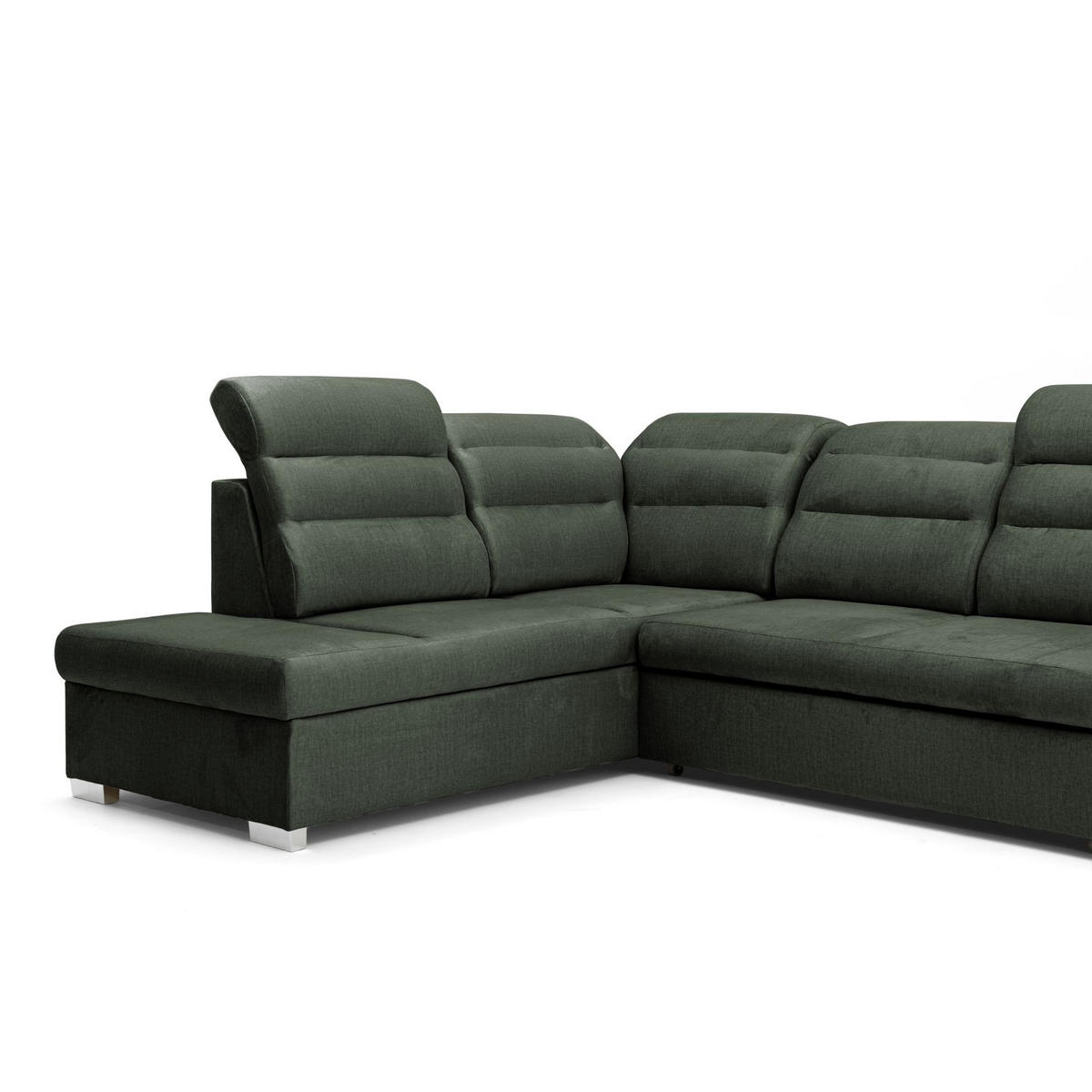 ECKSOFA U-Form CLOUD U Links mit Schlaffunktion 120x252 Velours Dunkelgrün - Dunkelgrün/Silberfarben, Holz/Kunststoff (320/103/202cm) - Muffo