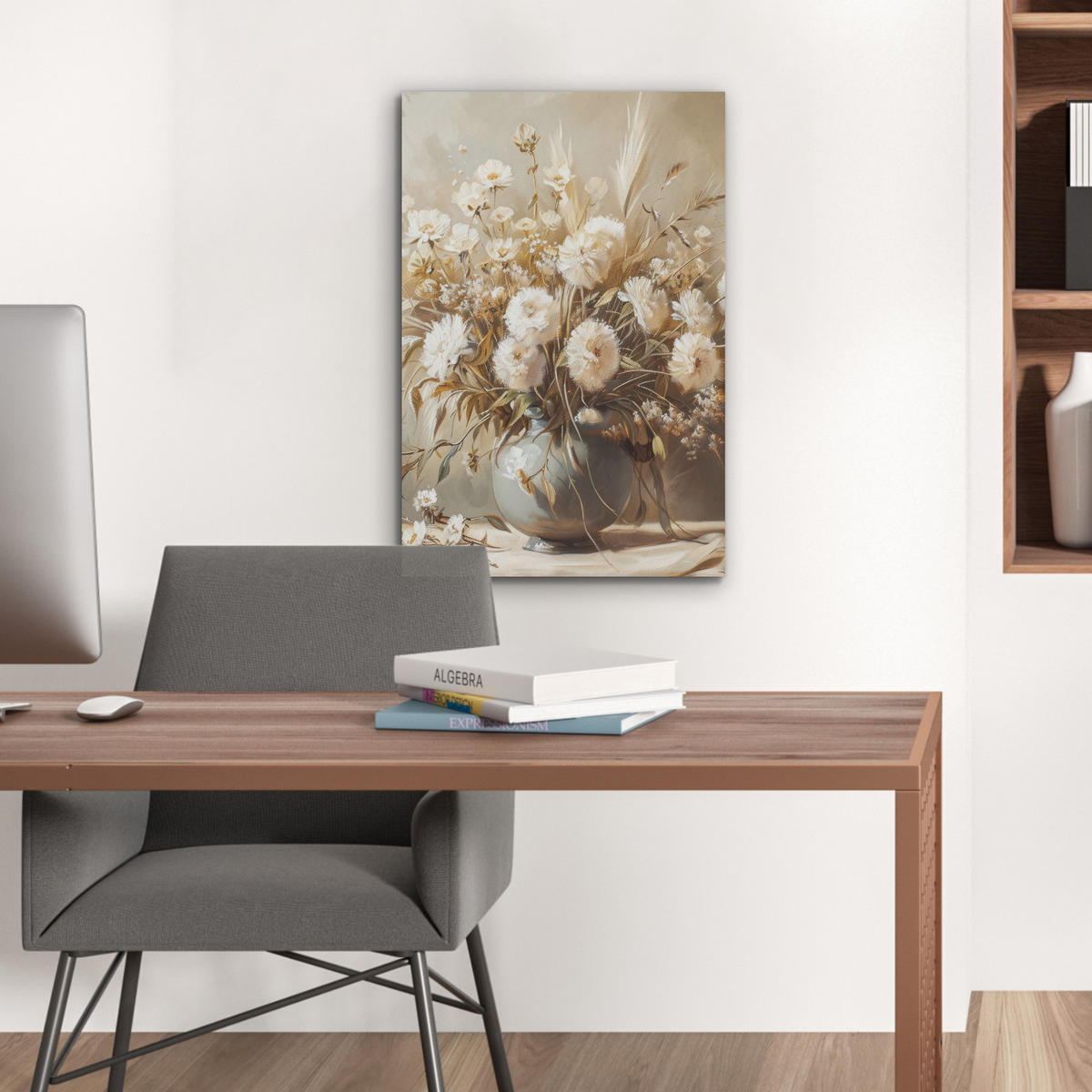 AKUSTIKBILD - Blumen - Vase - Stilleben - Beige - 50x70 - Creme, Kunststoff (50/70/0.9cm) - MuchoWow