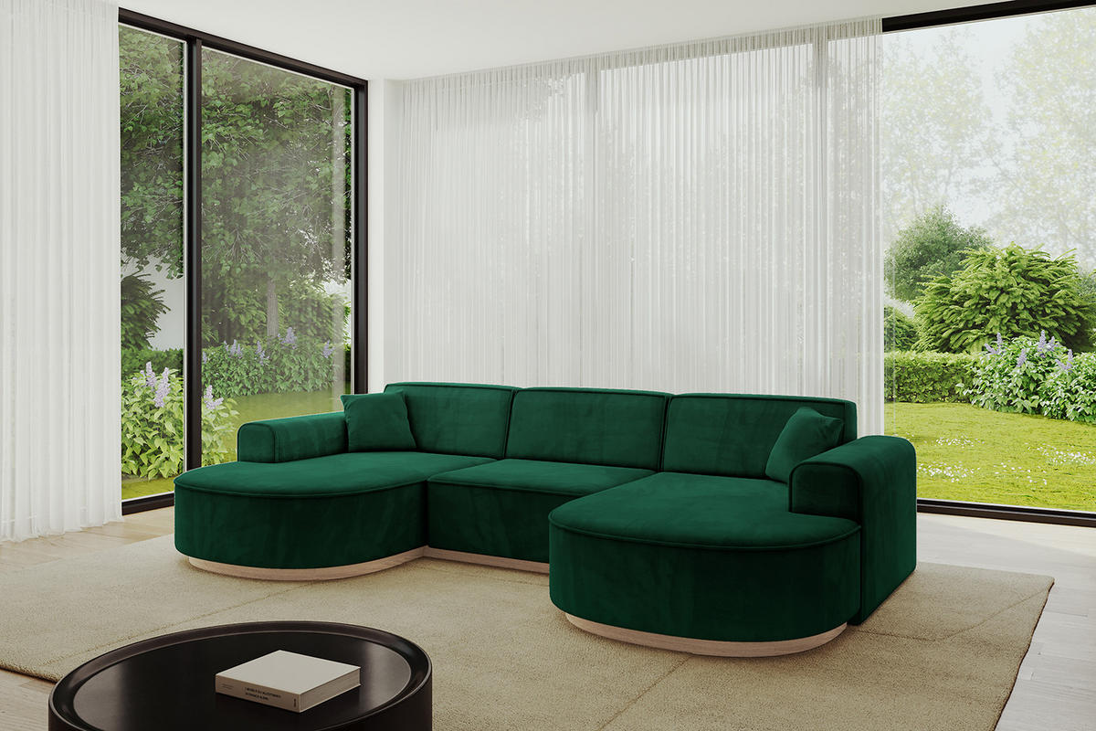 WOHNLANDSCHAFT MARI-U1-v1 - 303x171x83 cm Grün Velours - Grün, Holzwerkstoff/Textil (303/83/171cm) - ALTDECOR