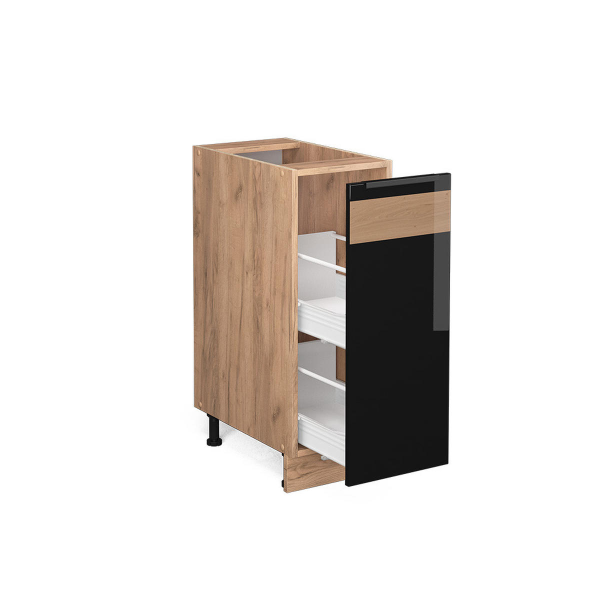 APOTHEKERUNTERSCHRANK Fame-Line Schwarz Eiche hochglanz 30 cm, AP Anthrazit - Honigeiche/Schwarz Hochglanz, Holzwerkstoff (30/82/60cm) - Vicco