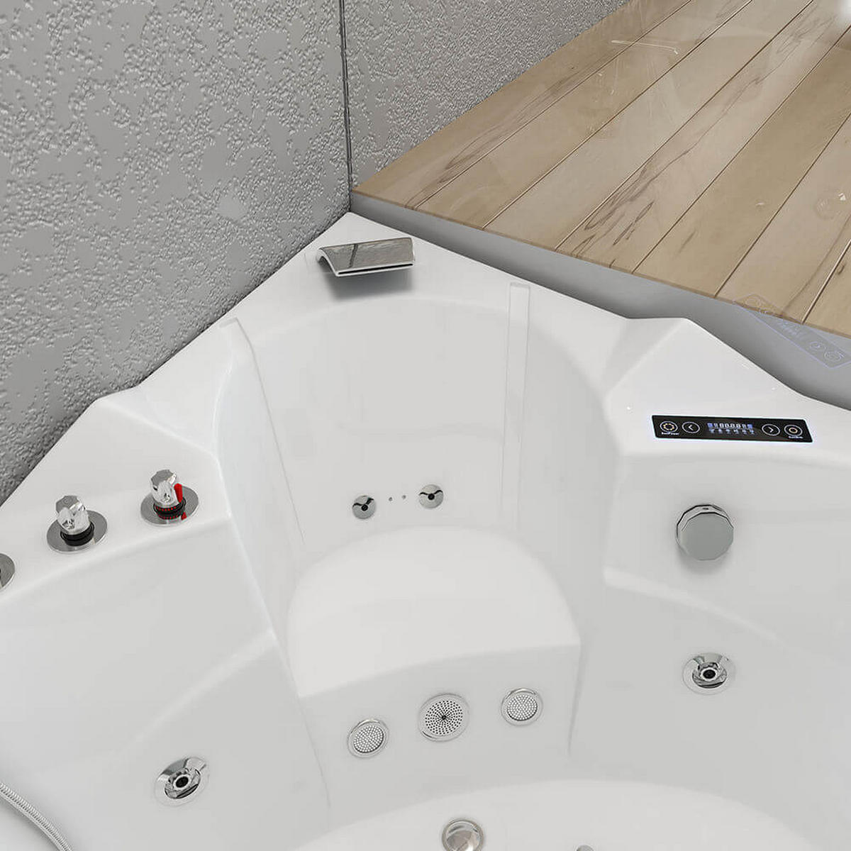 WHIRLPOOL Badewanne mit Lichttherapie LAGUNA L KOMPAKT - 140 x 140 cm - Weiß, Keramik (140/65/140cm) - Home Deluxe
