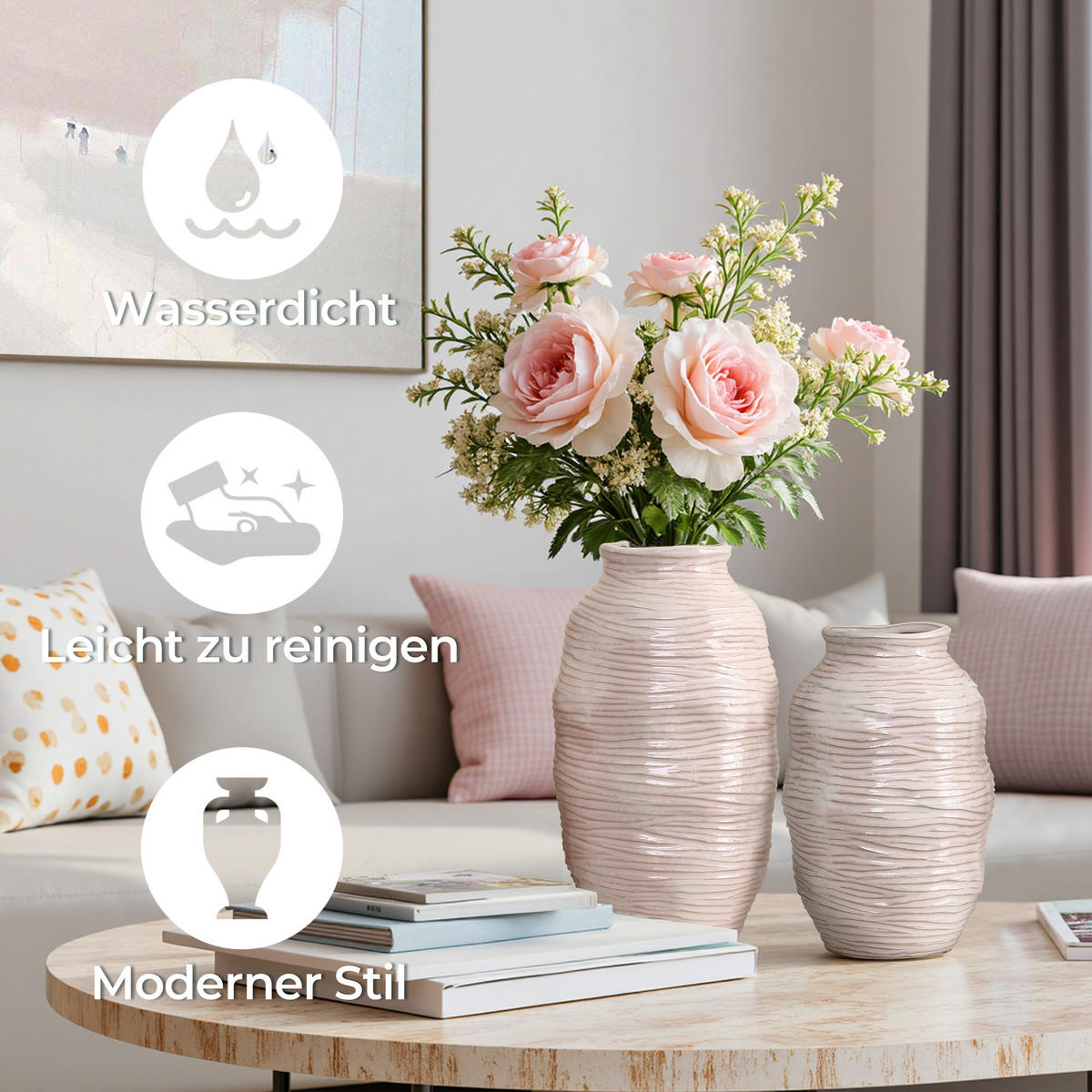 VASE Ø 18 x H 31.5 cm - Roségold, Keramik (31.5cm) - Hometopia