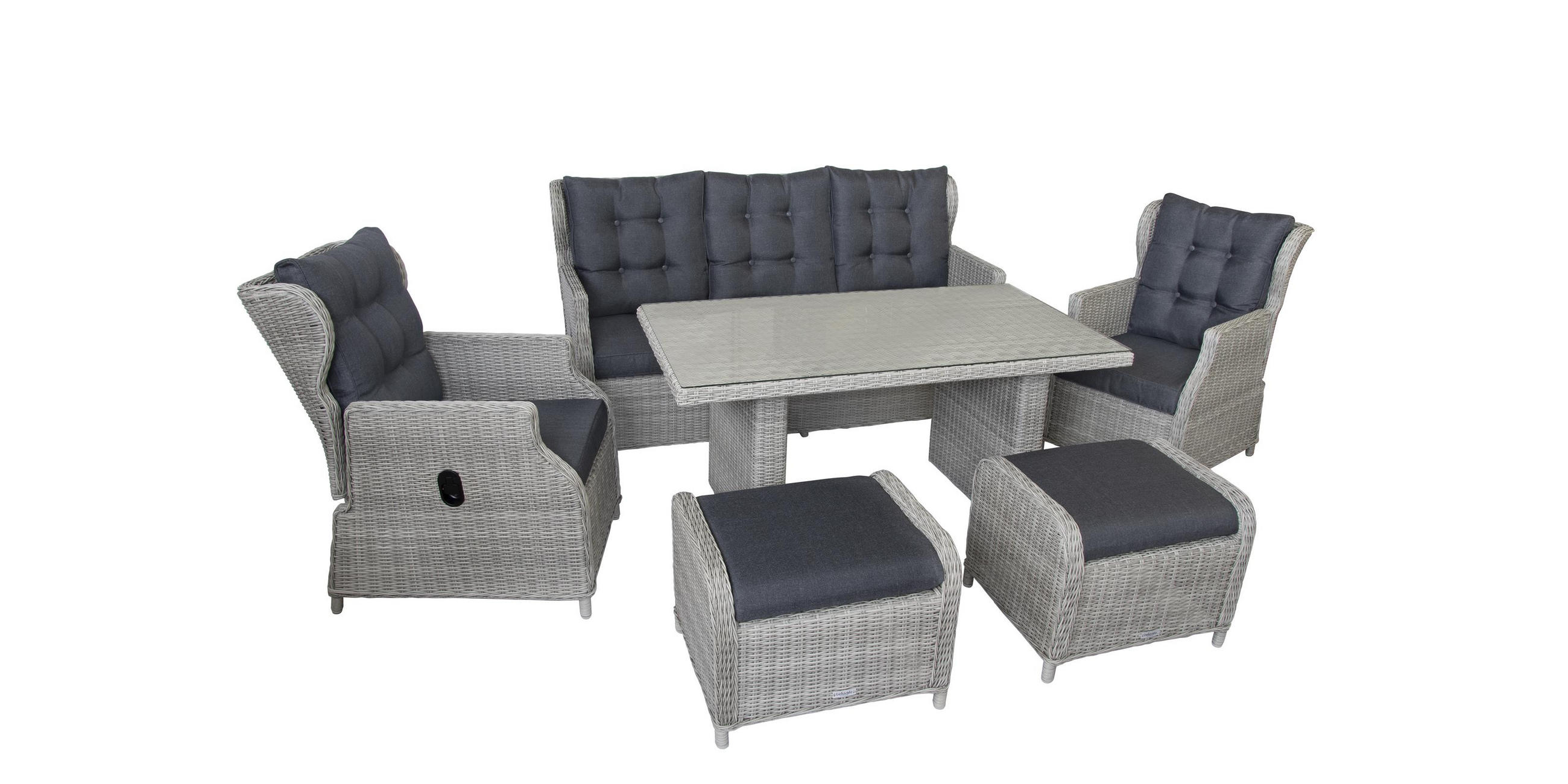 DININGLOUNGE-SET Canelli Grau Polyrattan für 7 Personen - Grau, Naturmaterialien - bellavista - Home & Garden