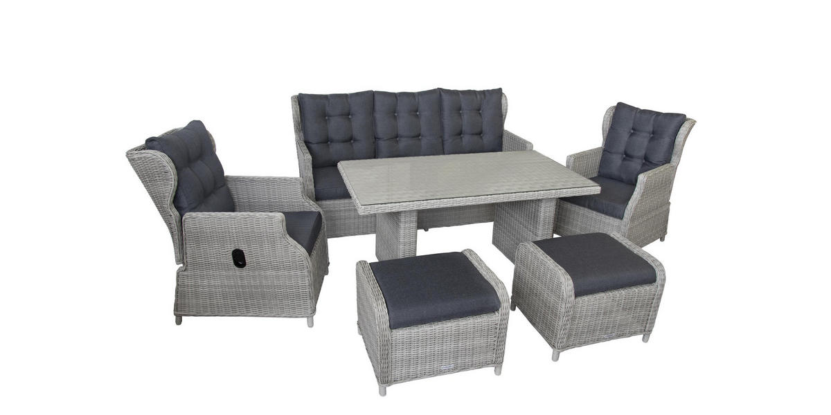 DININGLOUNGE-SET Canelli Grau Polyrattan für 7 Personen - Grau, Naturmaterialien - bellavista - Home & Garden