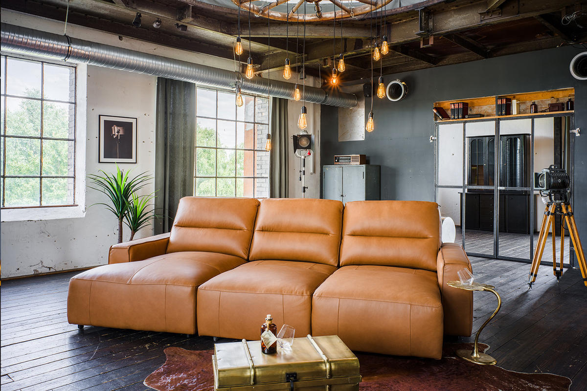 BIGSOFA DORI Braun Leder - Dunkelbraun/Schwarz, Leder/Kunststoff (288/92/164cm) - KAWOLA