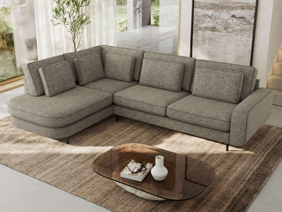 ROHOVÁ SEDAČKA CALENO L - Šedá Strukturovaná látka - Pravá Strana - šedá/černá, kov/textil (317/225cm) - MKS
