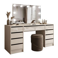 SCHMINKTISCH MADA DOUBLE ELITE mit Spiegel und Beleuchtung, Kaschmir Hochglanz - Kaschmir, Holzwerkstoff (157/75/55cm) - Lookway