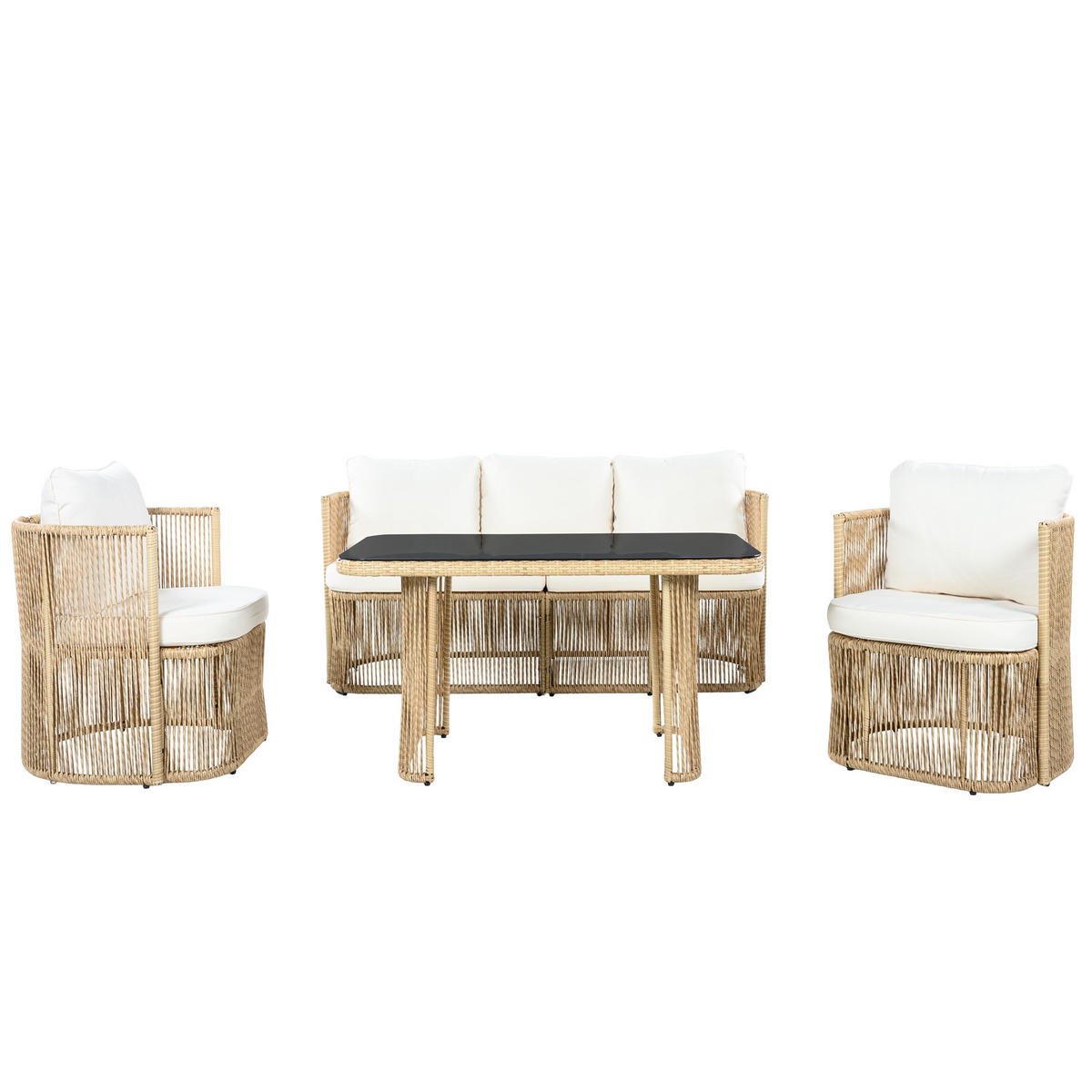 GARTENMÖBEL-SET 172,5/69/75 cm Beige/Schwarz/Weiß aus Metall, Glas und Polyester mit Kissen - Beige, Metall - OKWISH