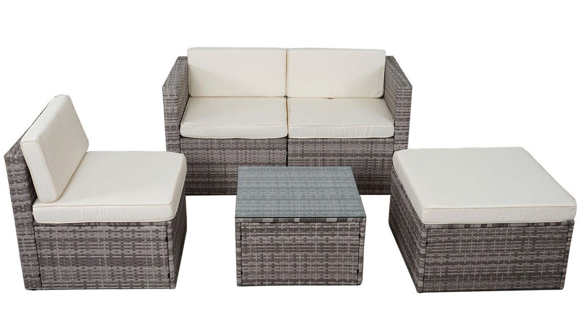 POLY-RATTAN-GARNITUR Grau - Grau, Kunststoff - MCW