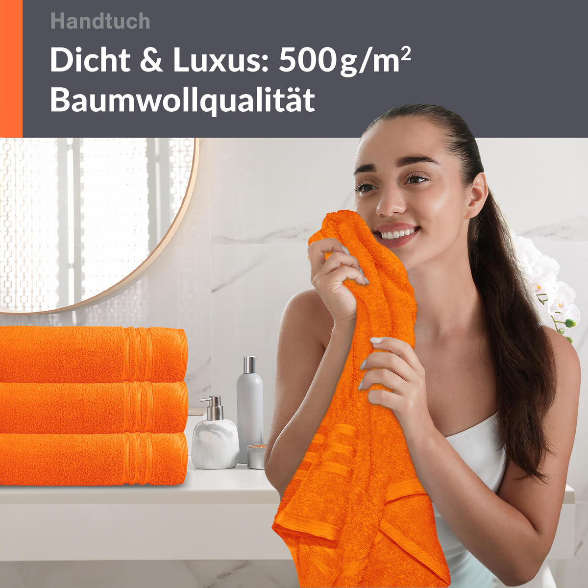 HANDTUCH 50x100 cm London Clementinen Orange 4er Set - Orange, Textil (50/100cm) - Lashuma