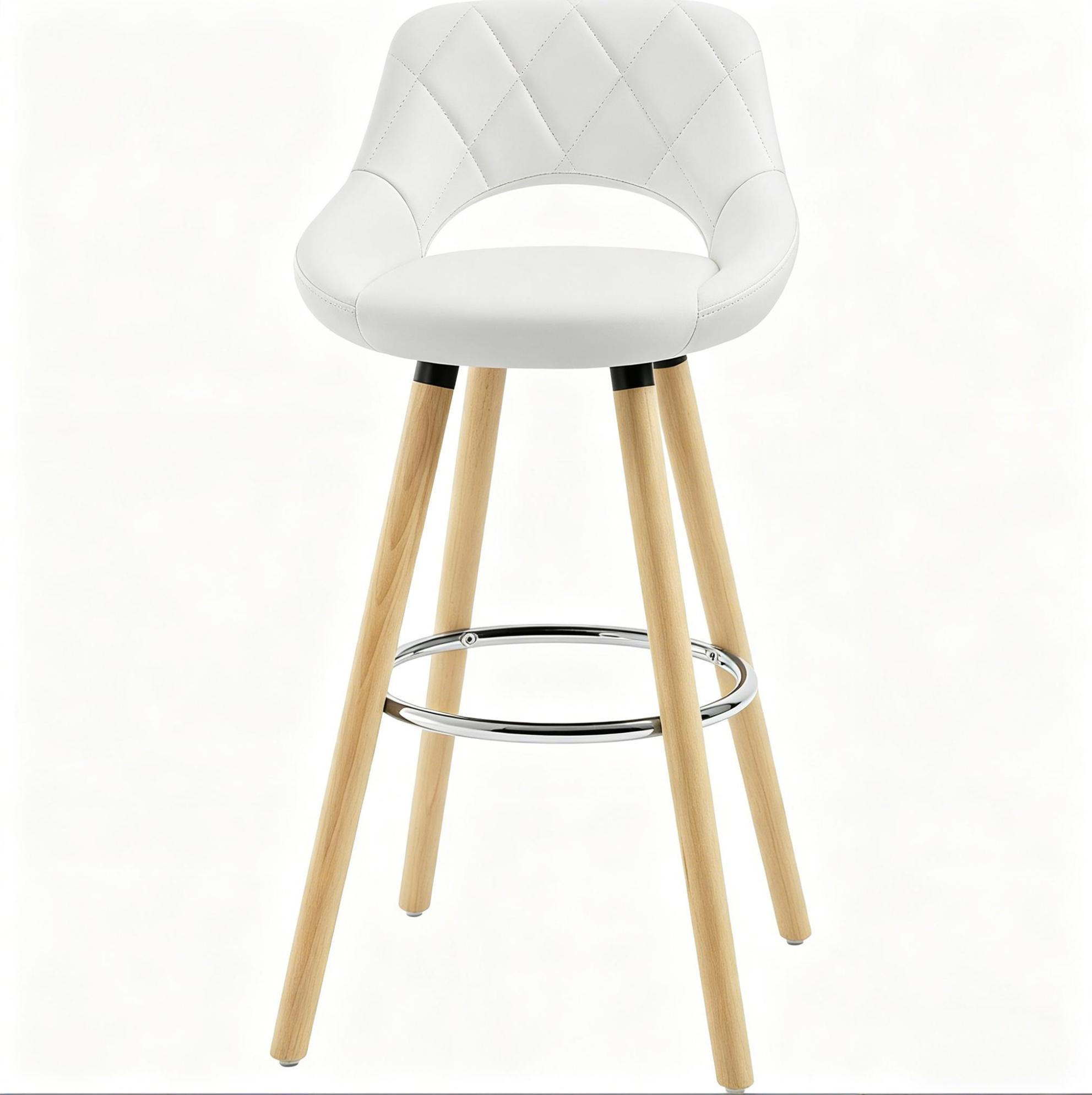 BARHOCKER Weiß aus Kunstleder mit Massivholzbeinen - Weiß, Holz (40/70/43cm) - MIVRAY