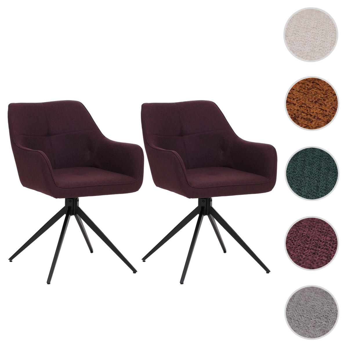 JÍDELNÍ ŽIDLE Černá, Bordeaux, sada 2 ks - bordeaux/černá, textil (53/80/59cm) - MCW