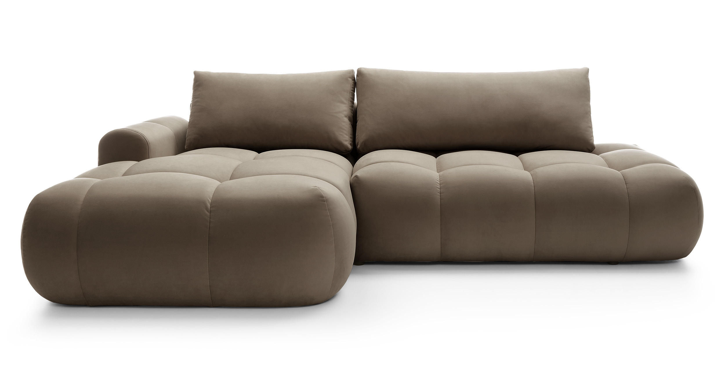 ECKSOFA Ombo Graubraun Velours 280 cm - Hellbraun/Schwarz, Kunststoff/Textil (284/167cm) - Selsey