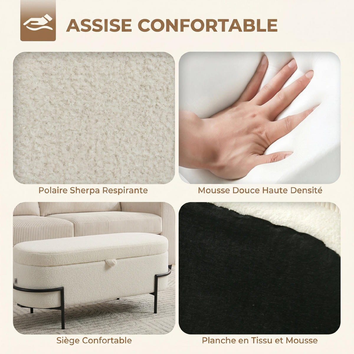 SITZBANK Creme mit Stauraum 114,5/40/48 cm - Creme, Metall (40/48/114.5cm) - PANGIVO