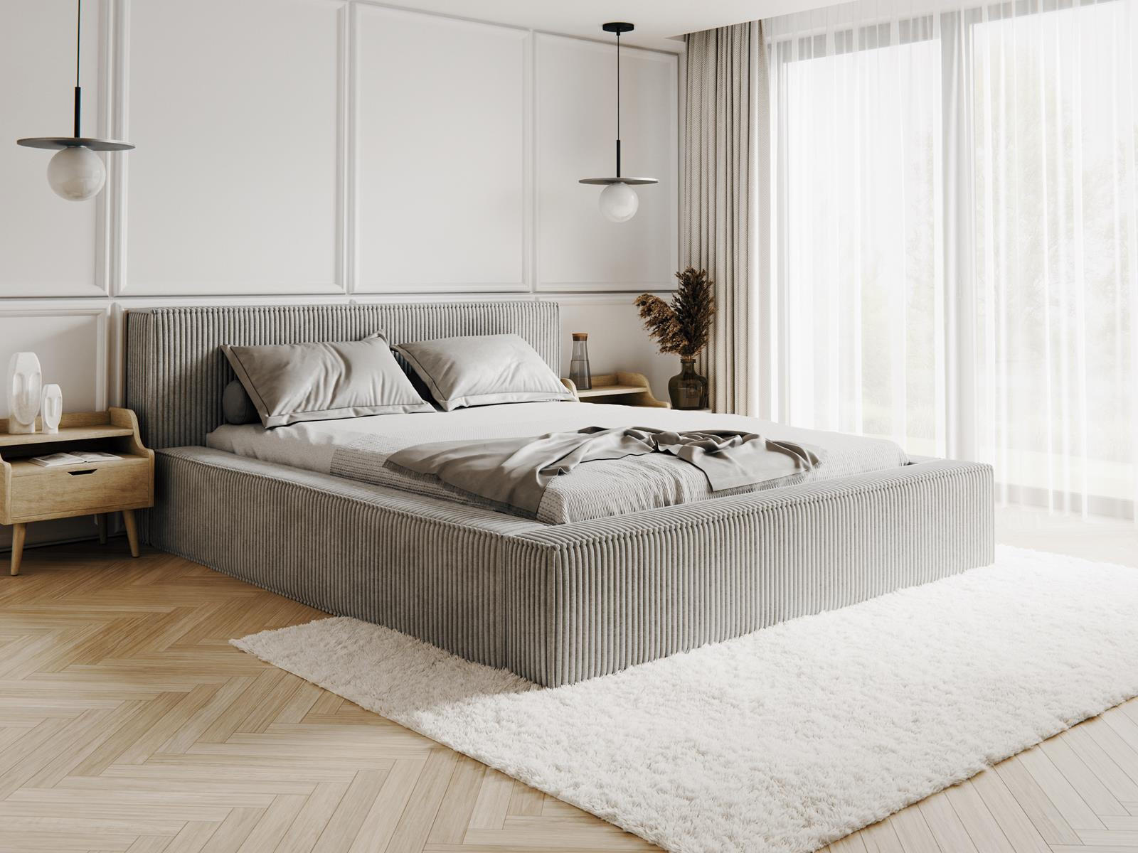 POLSTERBETT CORD ASTA Grau 140x200 - Grau, Holzwerkstoff (140/200cm) - Compleo24