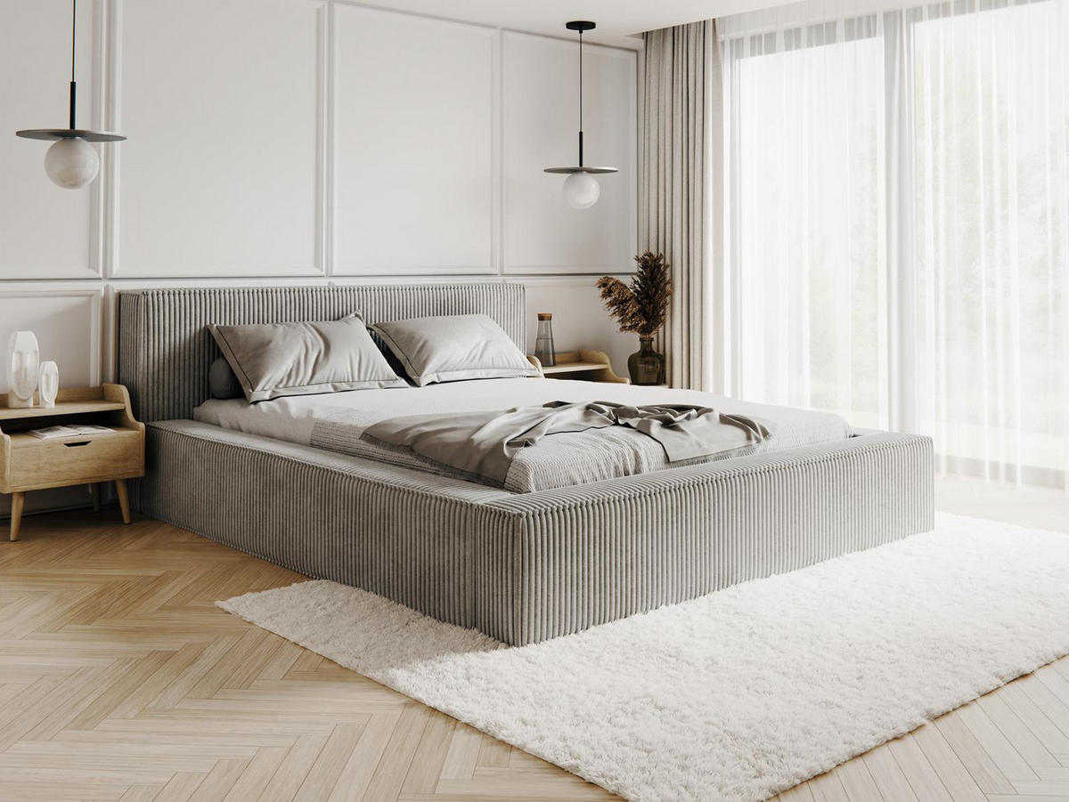 POLSTERBETT CORD ASTA Grau 140x200 - Grau, Holzwerkstoff (140/200cm) - Compleo24