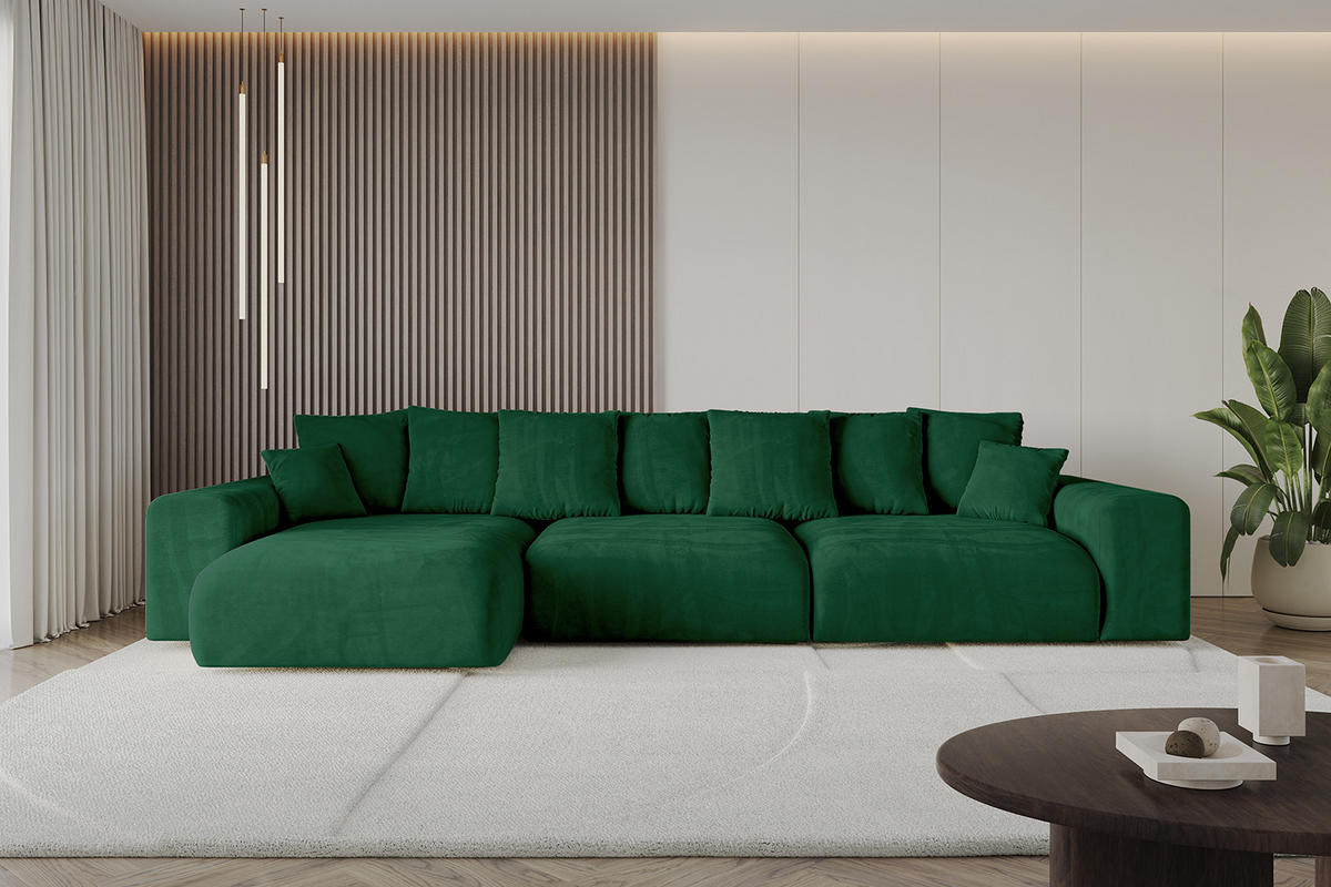 ECKSOFA Ottomane links ESKAR-L 364x176x84 Dunkelgrün Cord - Dunkelgrün/Schwarz, Holzwerkstoff/Kunststoff (364/176cm) - ALTDECOR