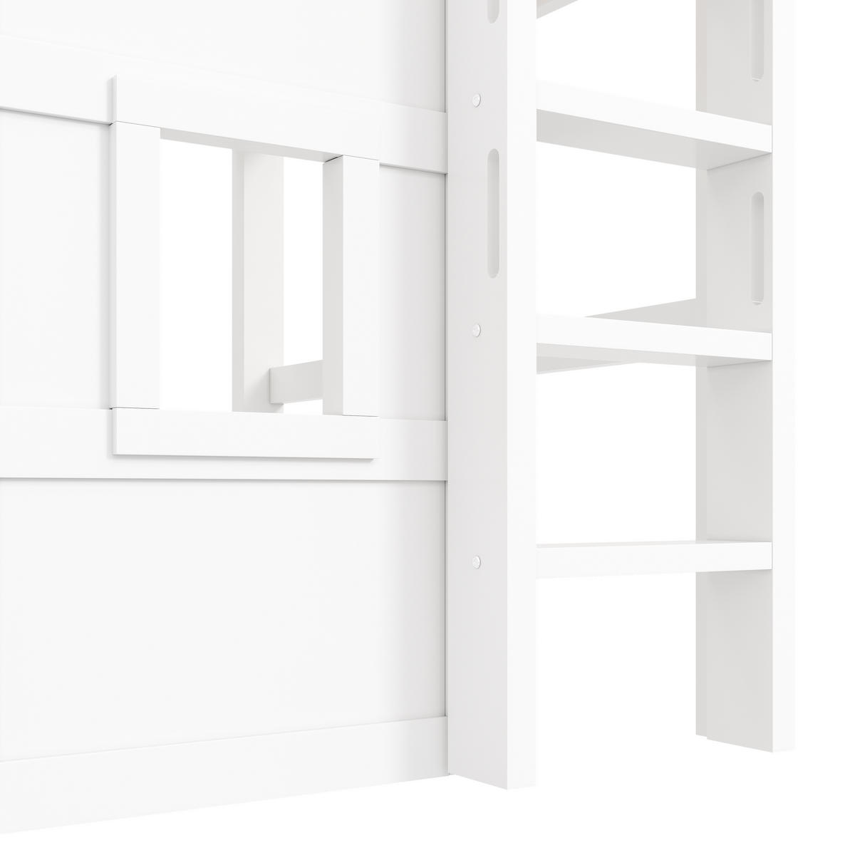 HOCHBETT 140/200 cm in Weiß mit Kleiderschrank, LED und 2 Fenstern - Weiß, Holzwerkstoff (140/200cm) - STILVORA