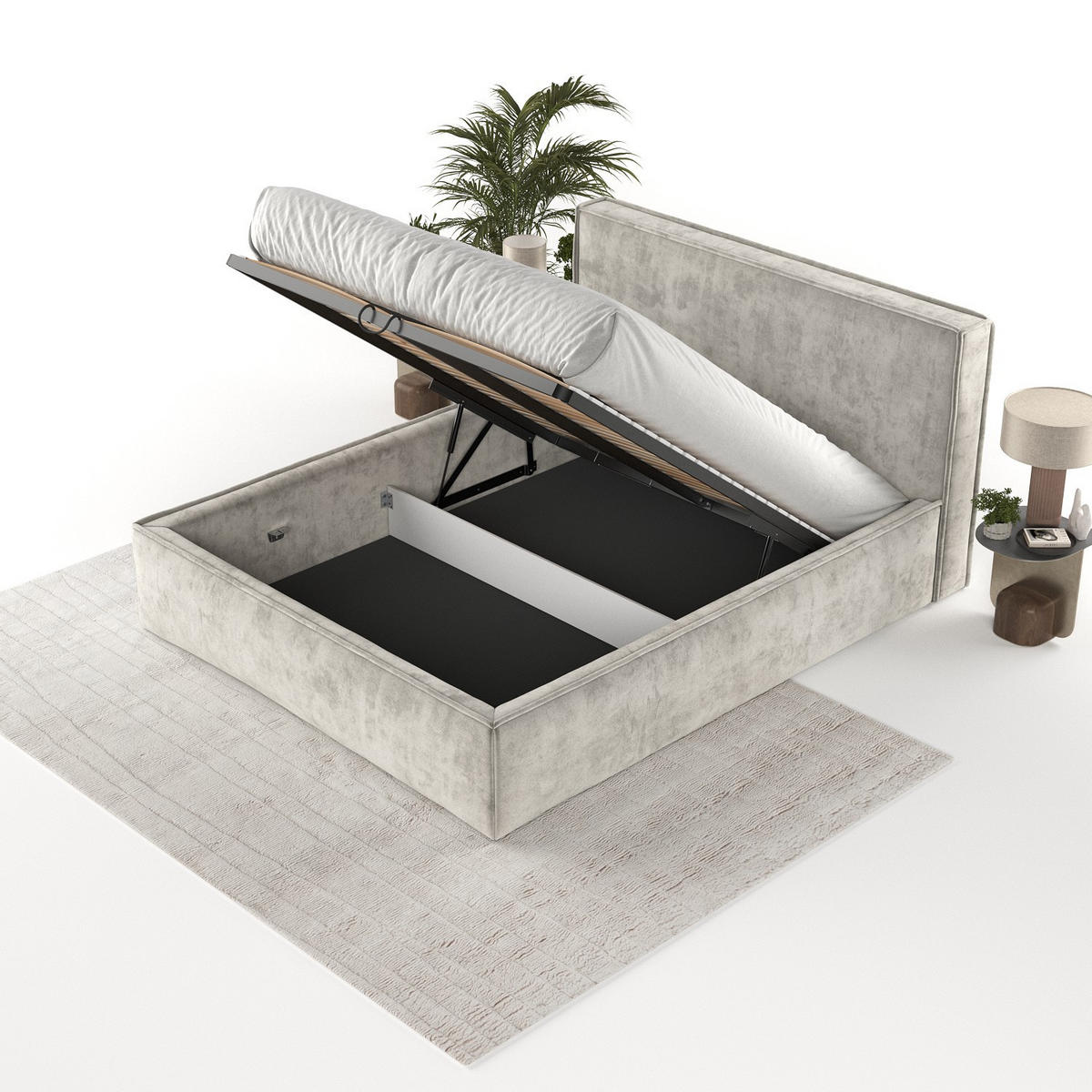 POLSTERBETT Sato mit Stauraum 120/200 cm Beige im Terra NW Stoff - Greige/Schwarz, Holz/Holzwerkstoff (120/200cm) - AltaBeds