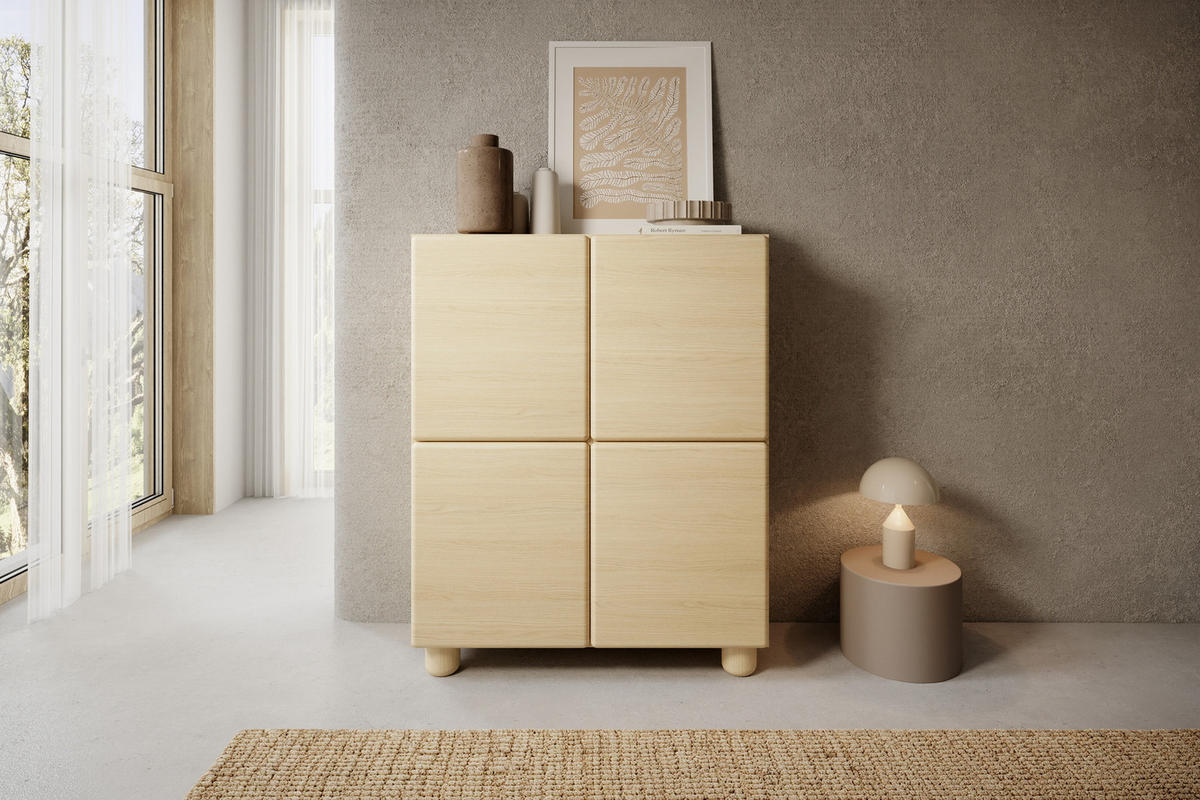 HOLZKOMMODE 100 cm Bloom, Boho, 4 Türen, Eiche Vicenza - Eichefarben, Holz (100/125/38cm) - Emporius