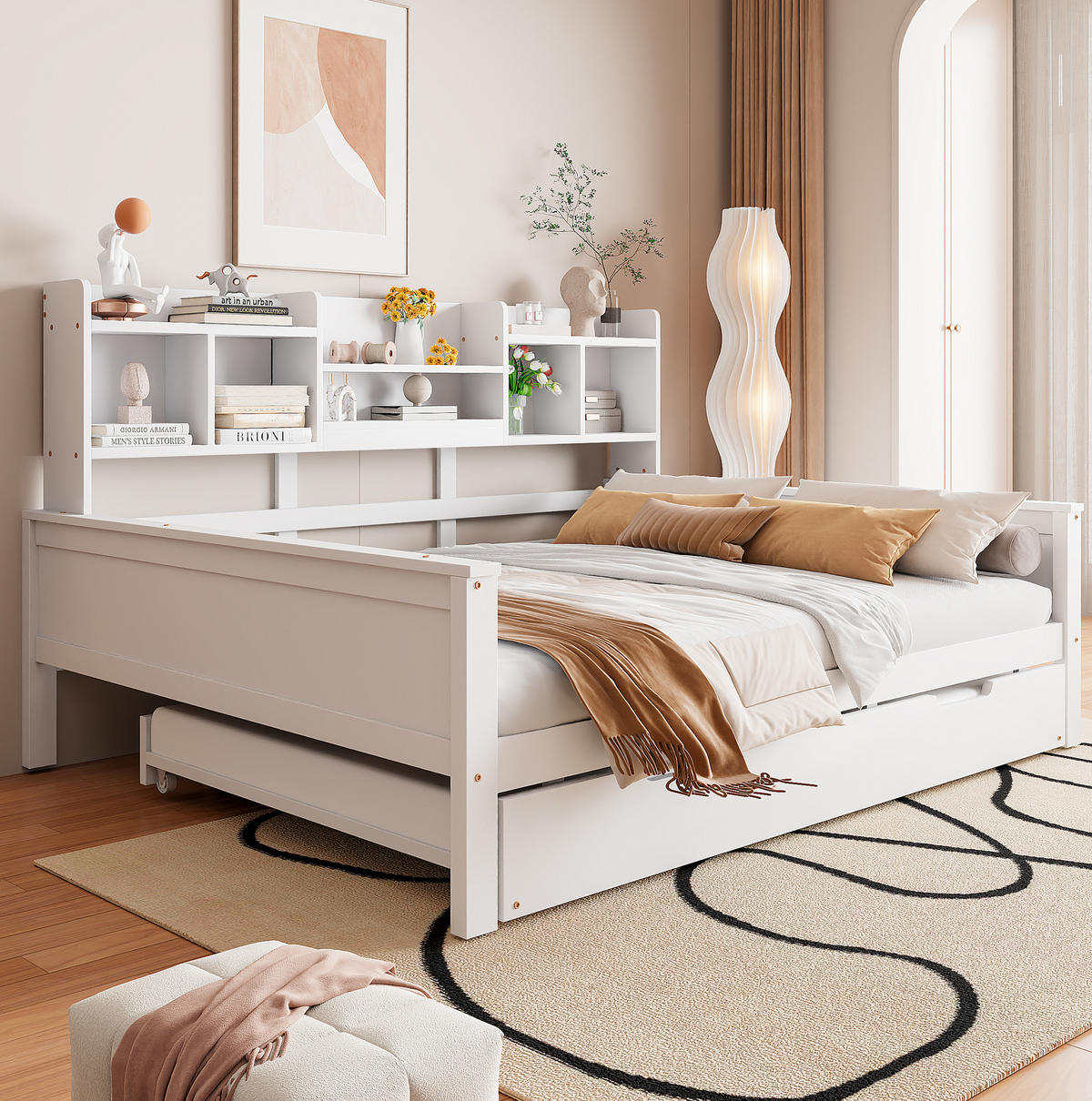 MULTIFUNKTIONSBETT 140/200 cm mit Ausziehbett, Stauraum und Lattenrost aus Kiefern , Weiß - Weiß, Holzwerkstoff (140/200cm) - Redom