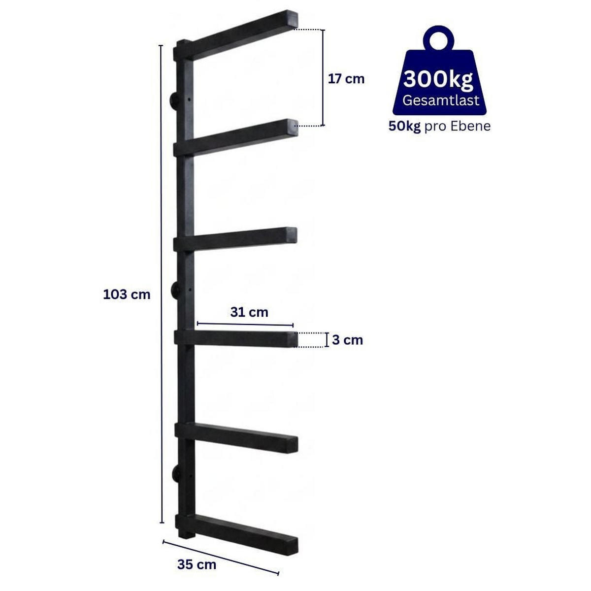 KRAGARMREGAL Wandmontage mit 6 Ebenen Schwarz - Schwarz, Metall (35/103/35cm) - PROREGAL