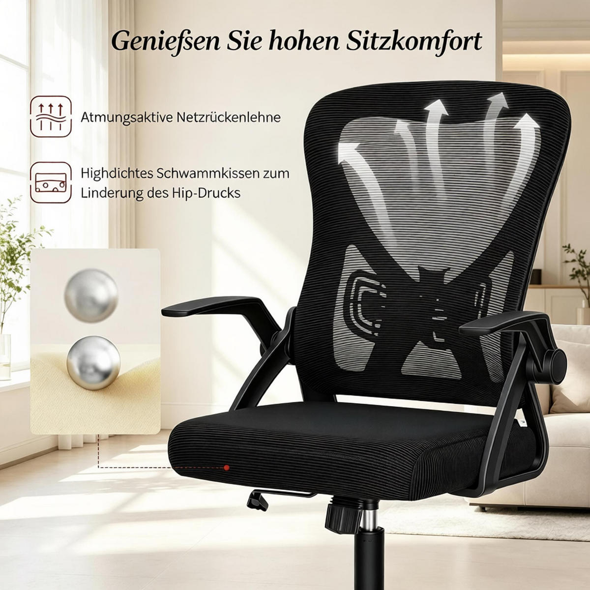 DREHSTUHL ergonomisches Design höhenverstellbar bis 150 kg - Schwarz, Leder (47/102/42cm) - Gisaae