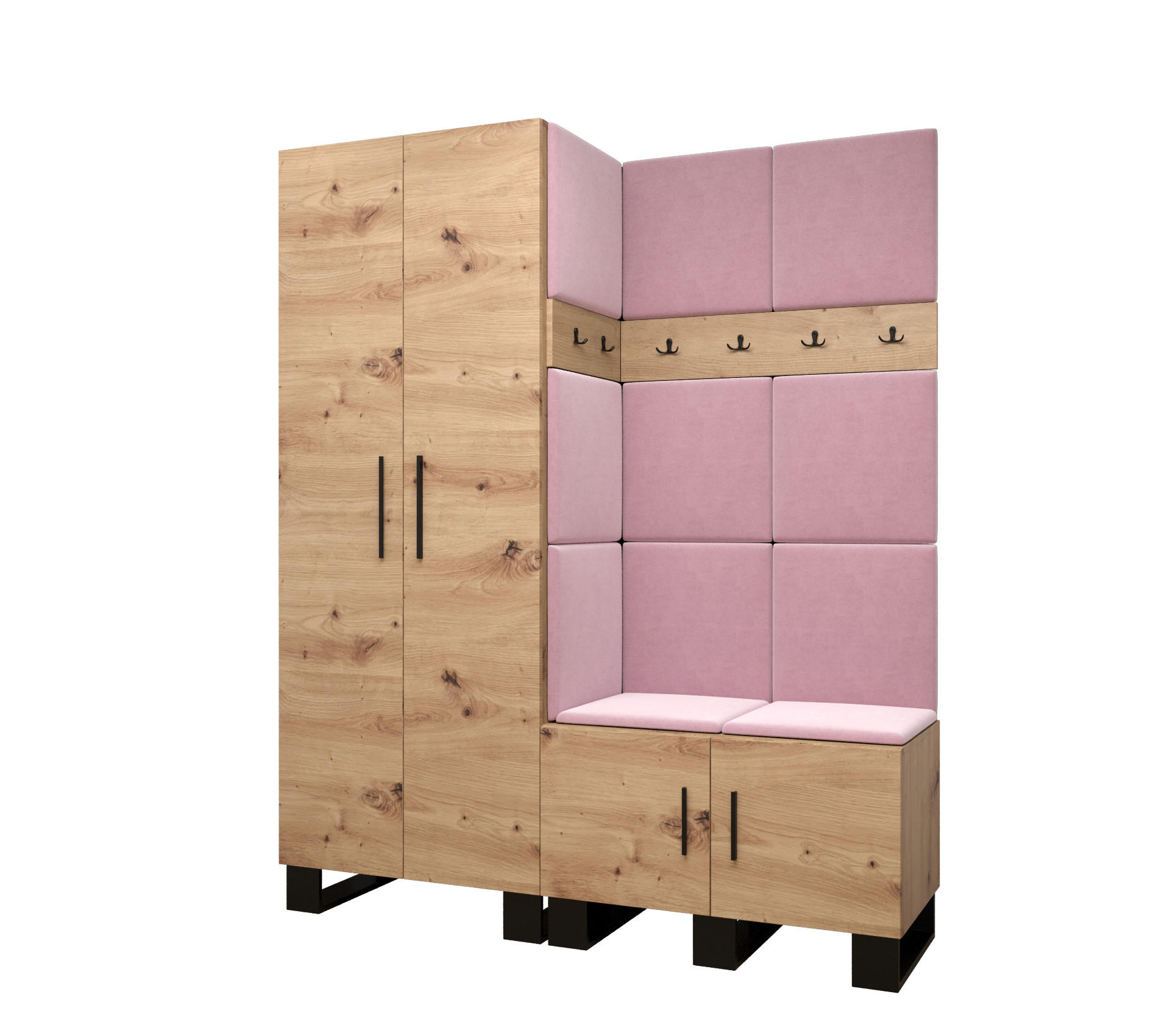 Abiks Möbel Garderoben-Set Eiche Artisan, Pink 158x196x45.6 cm