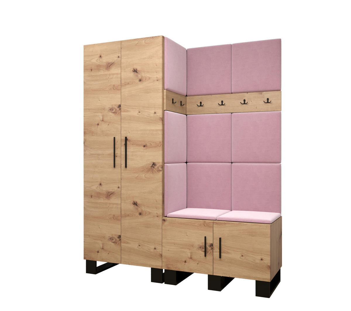 GARDEROBEN-SET 196/158/45,6 - Pink/Schwarz, Holz/Kunststoff (158/196/45.6cm) - Abiks Möbel