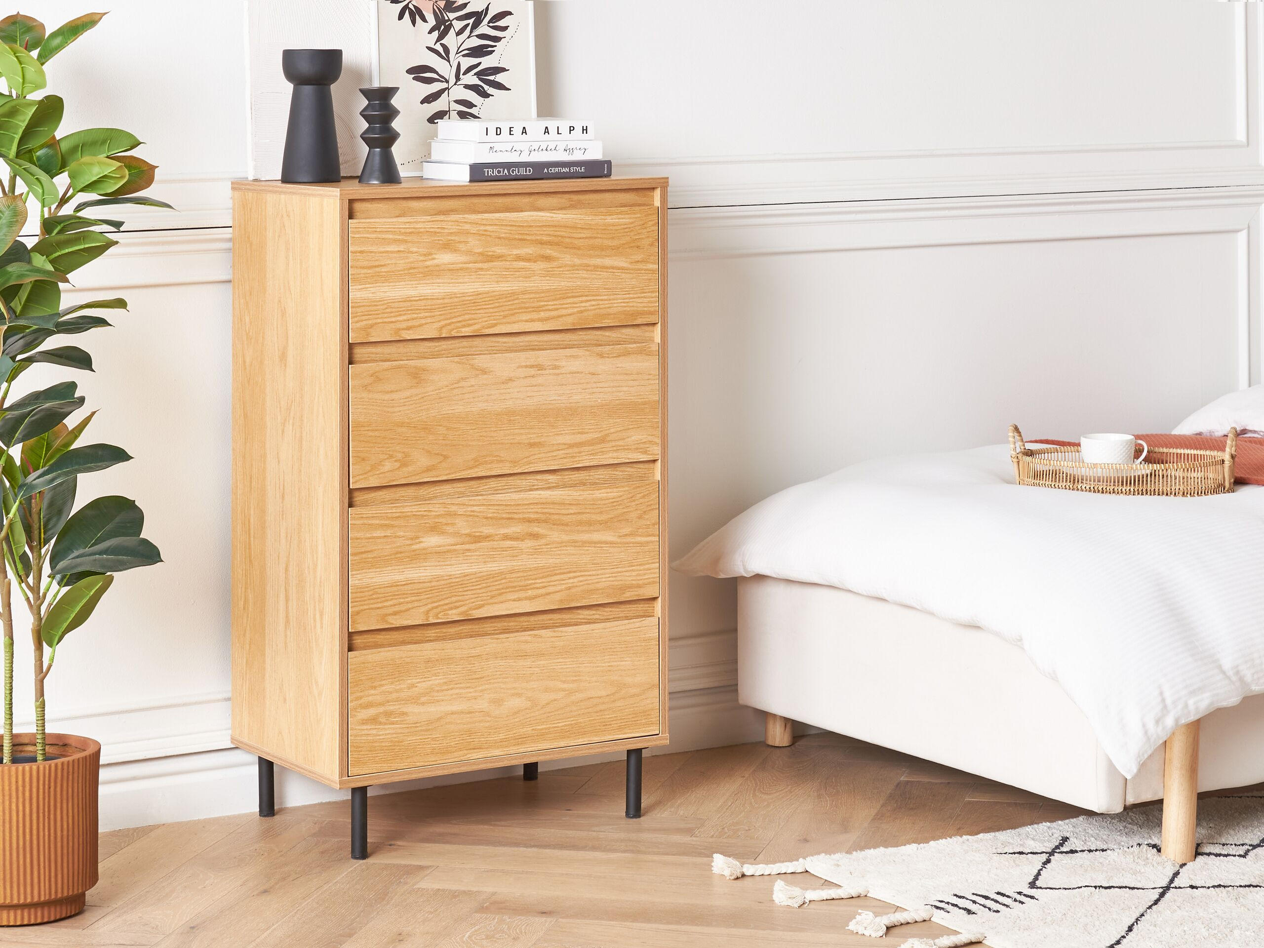 KOMMODE 4 Schubladen Hellholz Nikea - Hellbraun/Schwarz, Holzwerkstoff (60/104/40cm) - Beliani