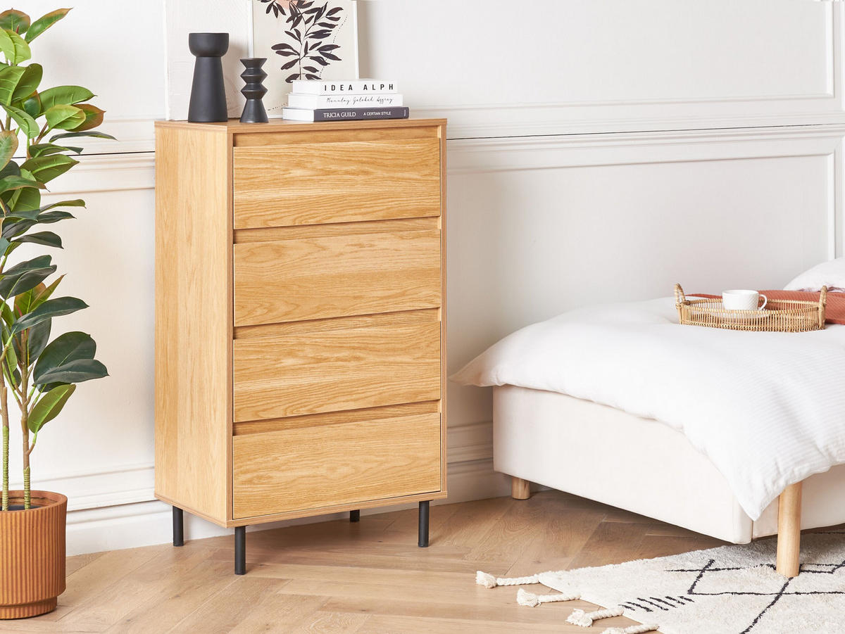 KOMMODE 4 Schubladen Hellholz Nikea - Hellbraun/Schwarz, Holzwerkstoff (60/104/40cm) - Beliani