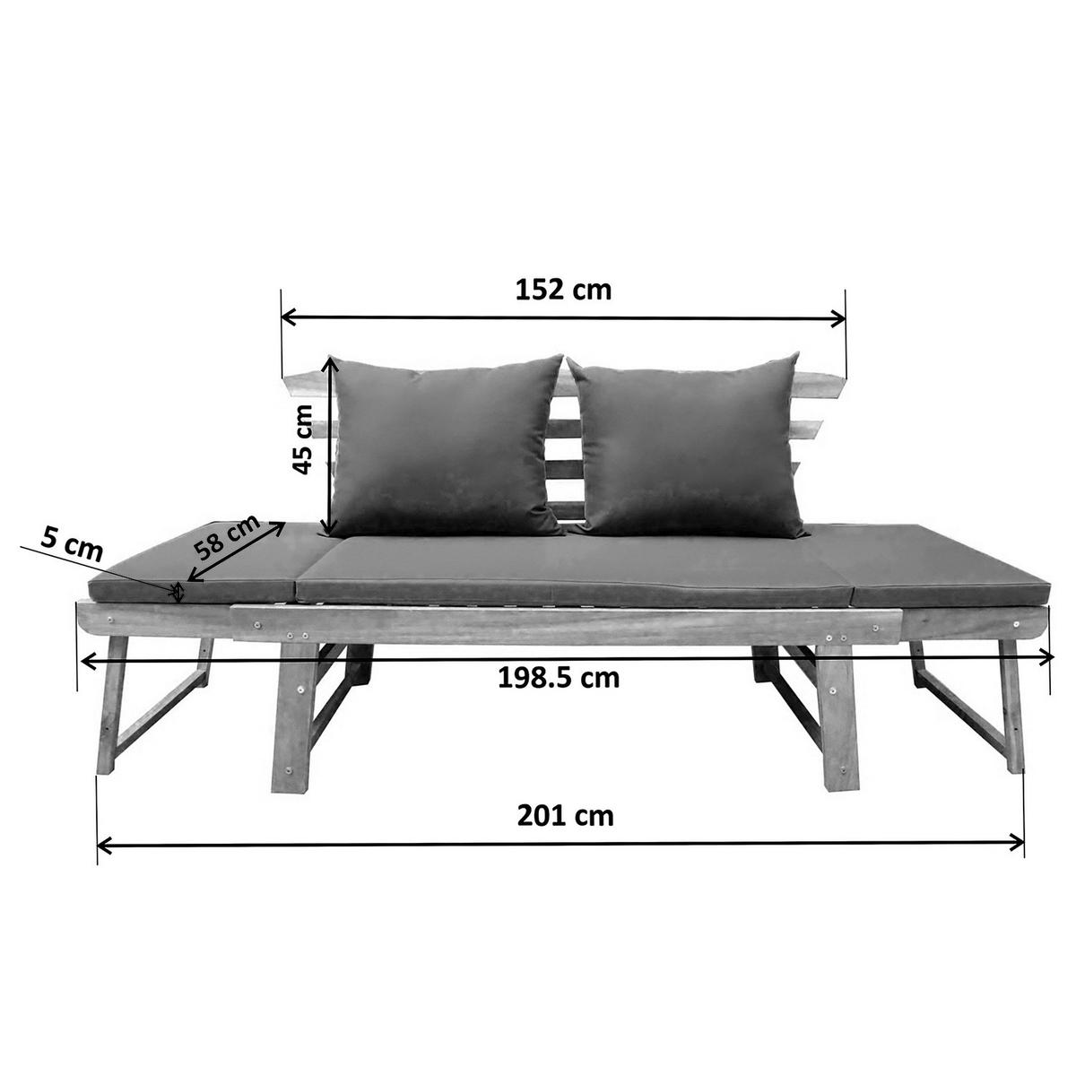 MASSIVE GARTENBANK - Akazie massiv / Polyester - Braun / Weiß - Olivgrün, Holz/Textil (159/85/67cm) - home24