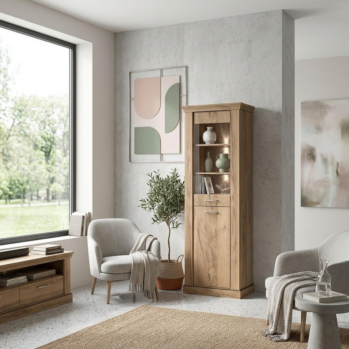 VITRINE Antica New AN-11 67 x 198 x 42 cm Kraft Gold - Wildeiche, Holzwerkstoff/Metall (67/198/42cm) - Koseto