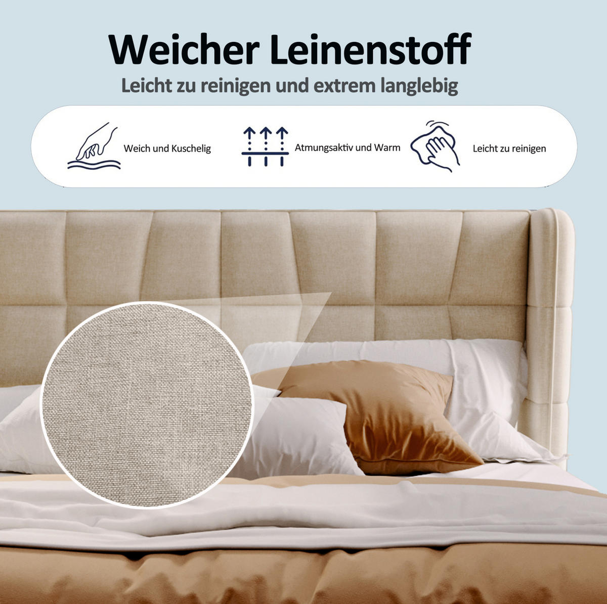 POLSTERBETT 140/200 cm aus Stoff mit Stauraum und gepolstertem Kopfteil Beige - Beige, Textil (140/200cm) - Modenvie