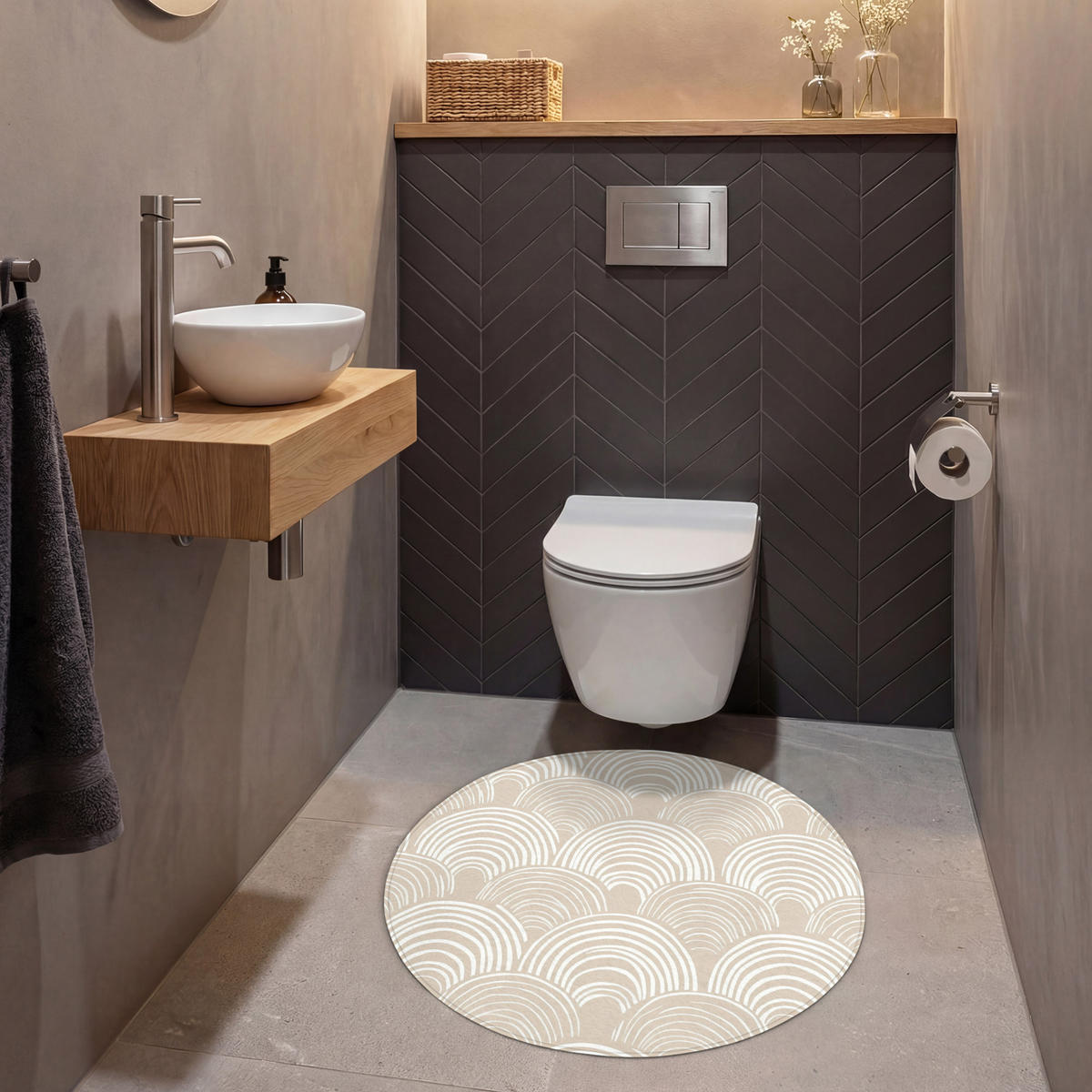 WC PŘEDLOŽKA Vlny - Textura - Béžová 70x70 cm - kašmírová, textil/plast (70/1cm) - OnlyWow