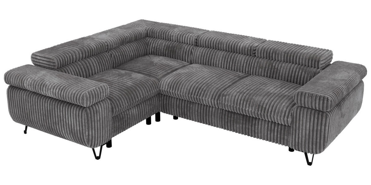 ECKSOFA ORSO L Grau Cord - Links Seite - Schwarz/Grau, Textil/Metall (197/268cm) - MKS