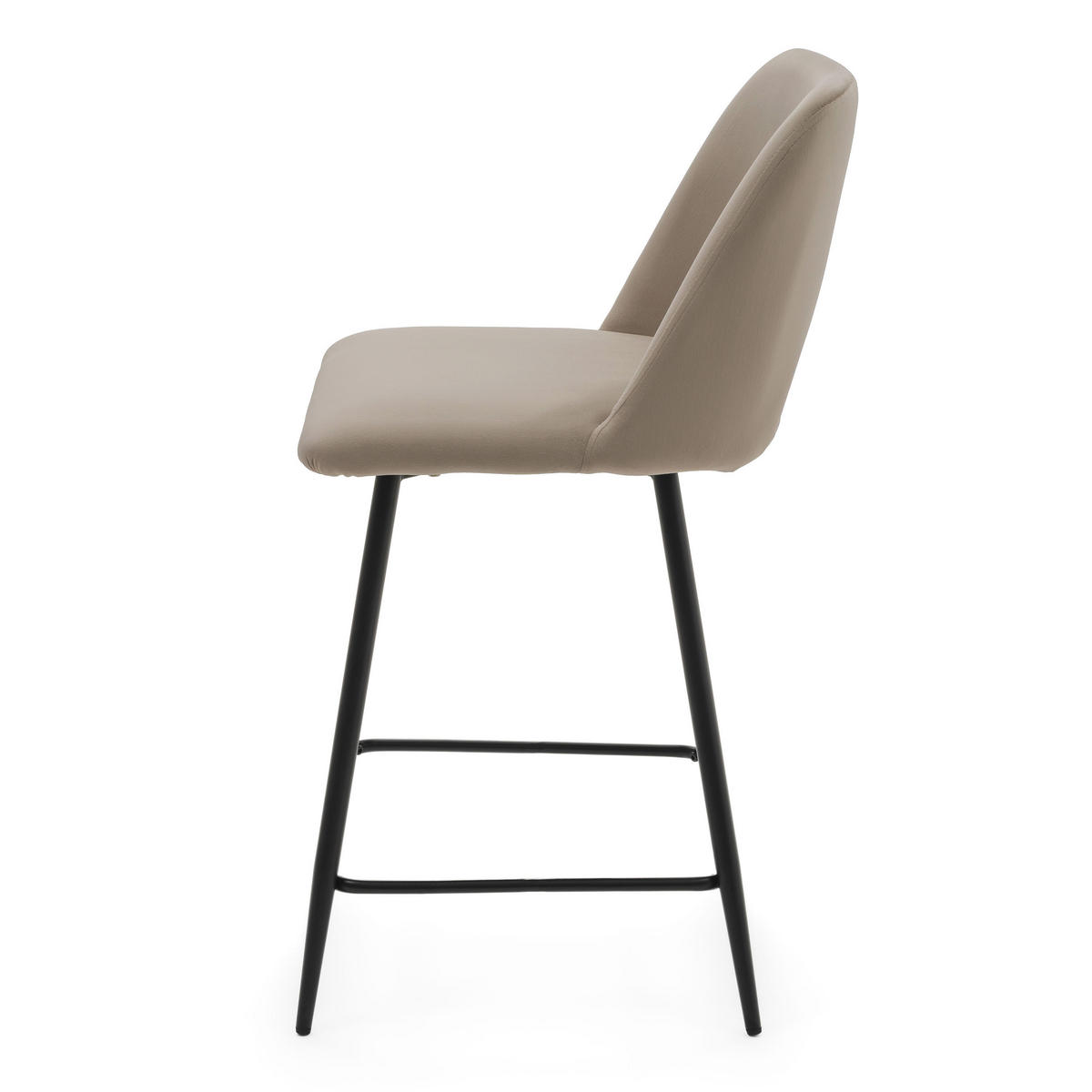 BARHOCKER ORO gepolsterter mit Steppung - dunkelbeige - Samt Velour - Schwarz/Braun, Textil/Metall (48/94/55cm) - NEW HOME