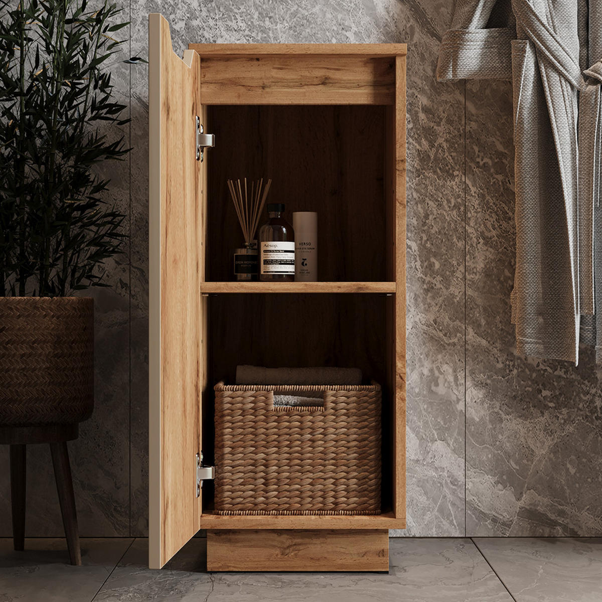 MIDISCHRANK Lotta Eiche/Kaschmir gestreift 33.4 x 81.9 cm - Kaschmir, Holzwerkstoff (33.4/81.9/35cm) - Vicco