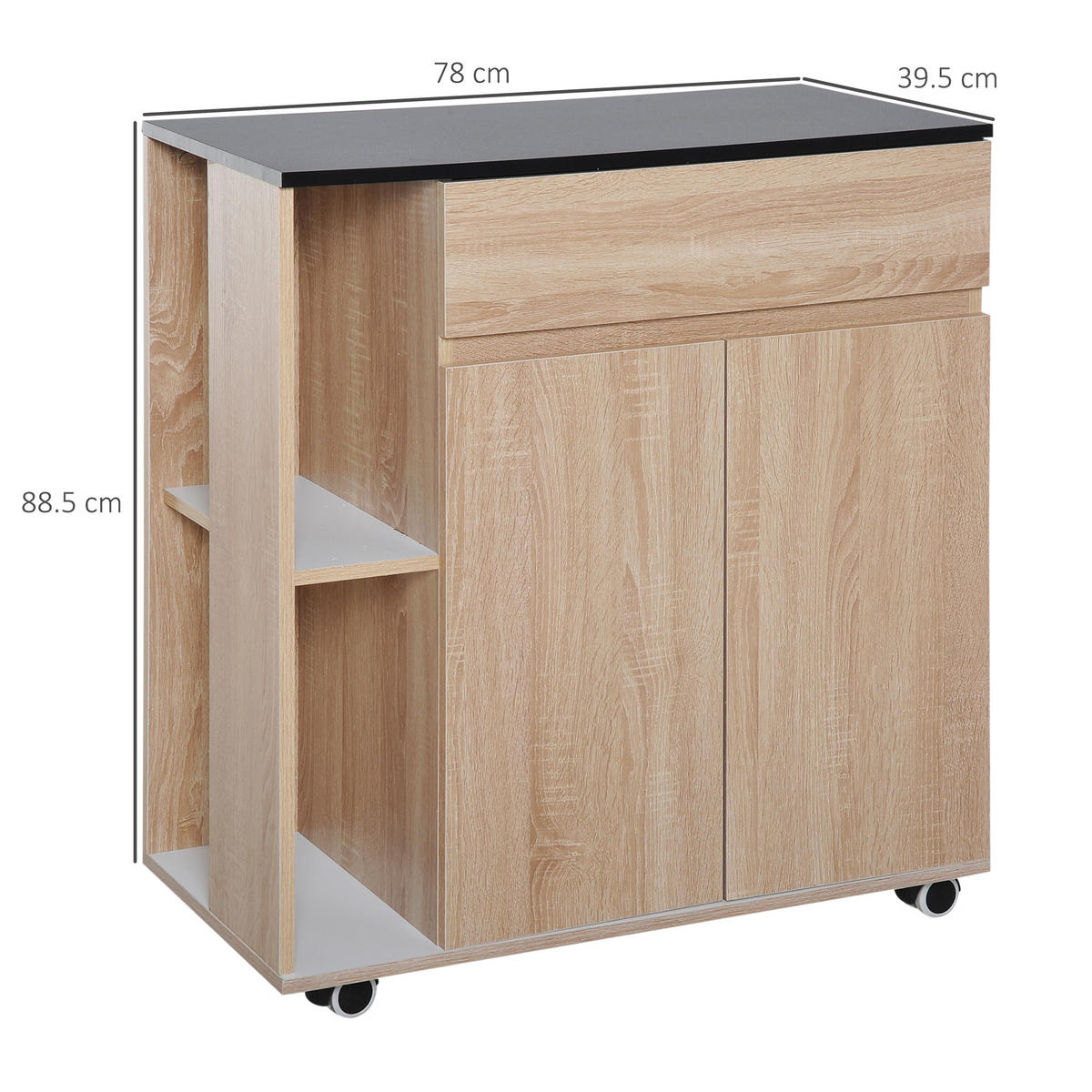 KÜCHENWAGEN, Kücheninsel mit Schublade und Schrank, Schwarz Eiche - Multicolor, Metall (78/88.5/39.5cm) - FORIOUS