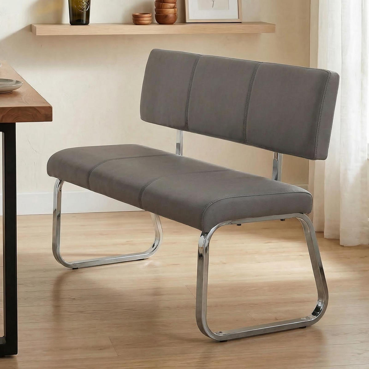 ESSZIMMERBANK VILAS grau - Grau, Textil/Metall (135/87/56cm) - IDIMEX