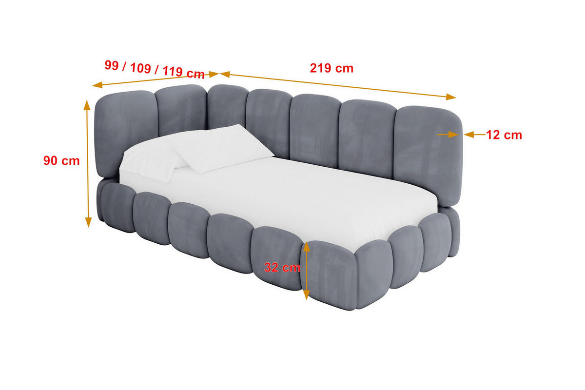 EINZELLBETT Jugendbett mit Bettkasten, Rechts - AVRY 100x200 Grau - Blaugrau/Grau, Holzwerkstoff/Textil (100/200cm) - ALTDECOR