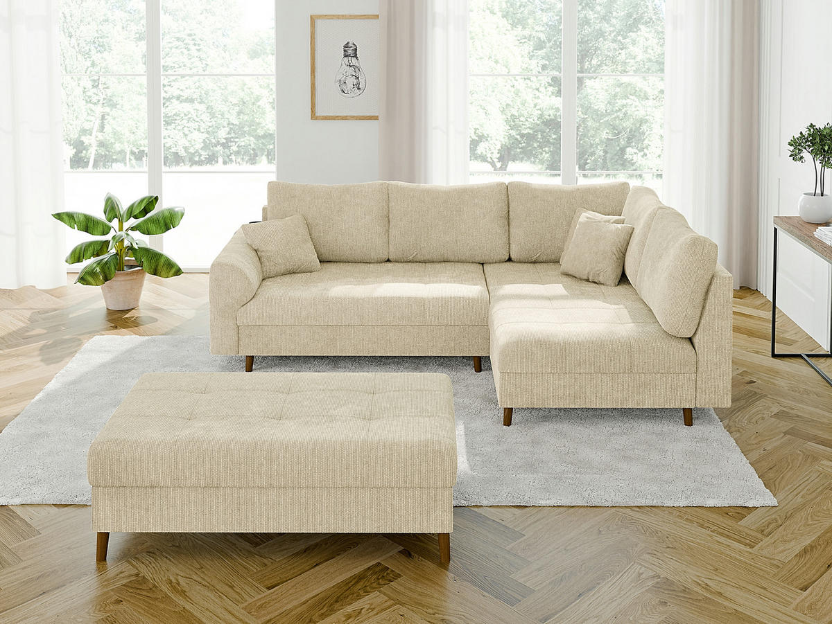 HOCKER Sigurd Beige Chenille - Beige/Braun, Holz/Textil (118/40/73cm) - S-Style Möbel