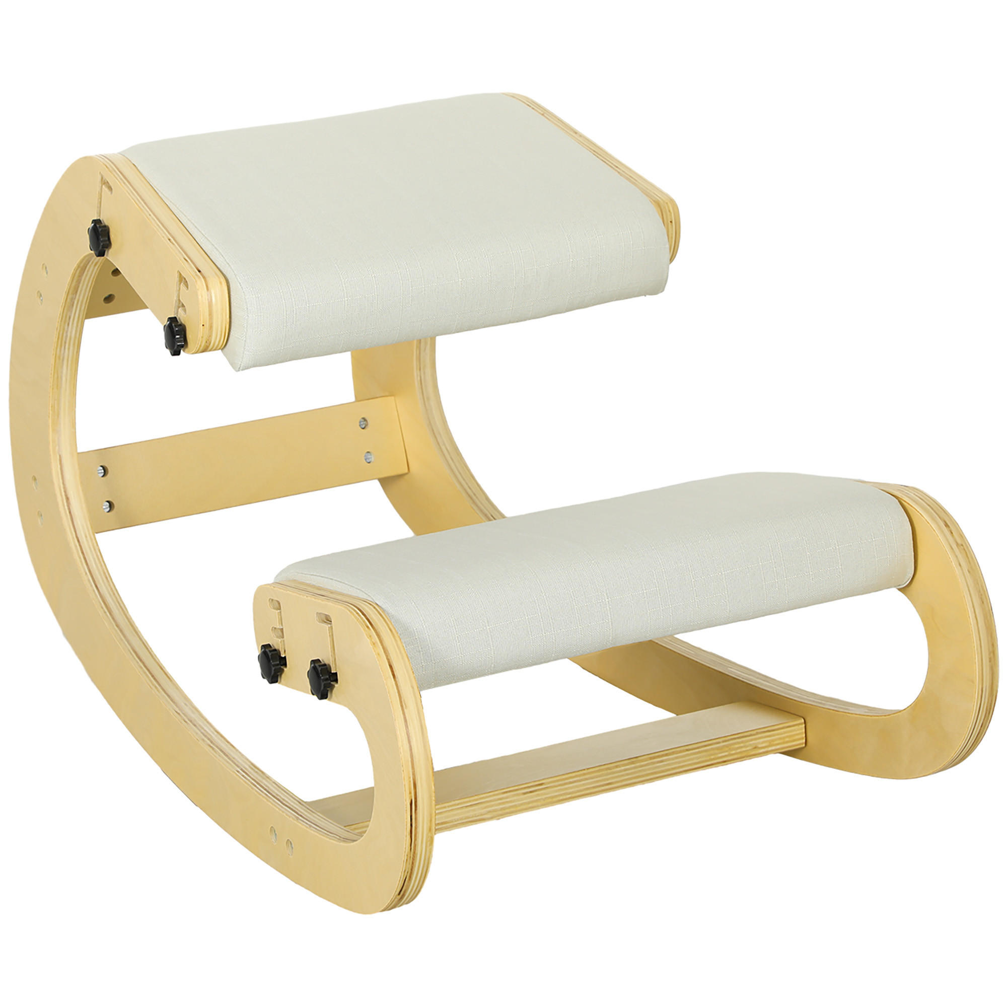 KNIESTUHL Polyester Birkenholz Cremeweiß - Creme, Holz (55/55/85cm) - HOMCOM