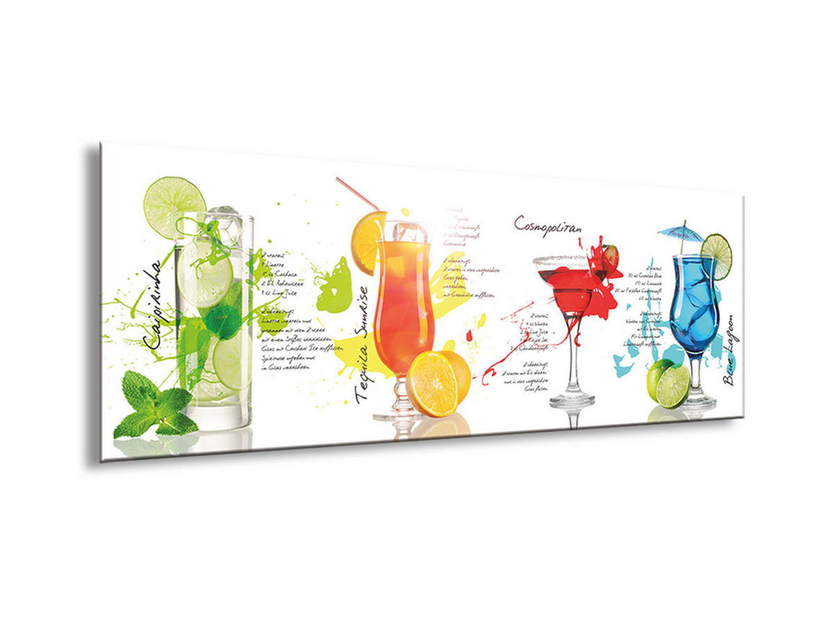 GLASBILD 80x30 cm Küche Cocktails bunt - Multicolor, Glas (80/30cm) - artissimo