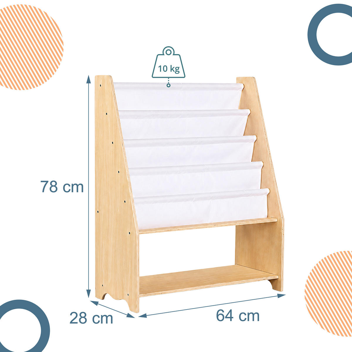 POLIČKA dětských knih - různobarevná, dřevo/textil (64/78/28cm) - Relaxdays