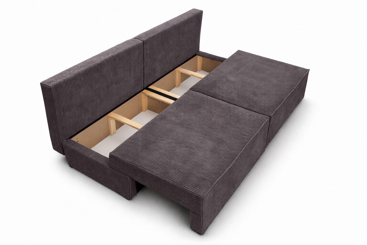 SOFA Mit Schlaffunktion Und Bettkasten, Cordstoff Poso, Dunkelgrau, BEST MINI - Dunkelgrau, Holz (200/83/98cm) - Kaiser Möbel