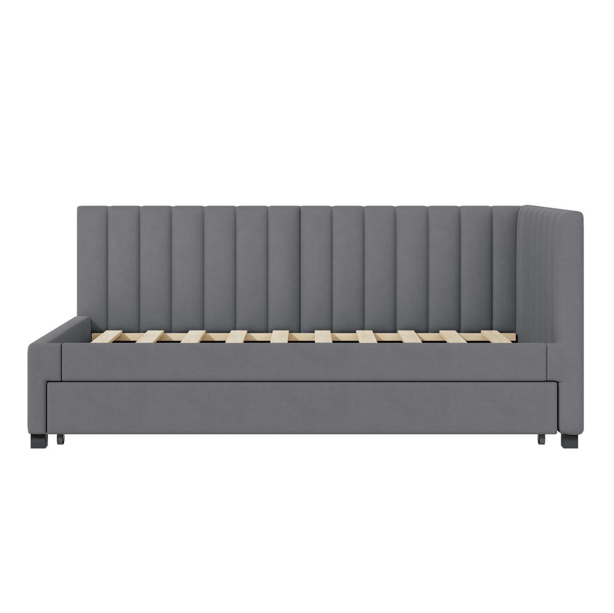 SAMT-POLSTERBETT 90/200 cm mit ausziehbarem Unterbett und Lattenrost - Grau, Textil (90/200cm) - BEAOK